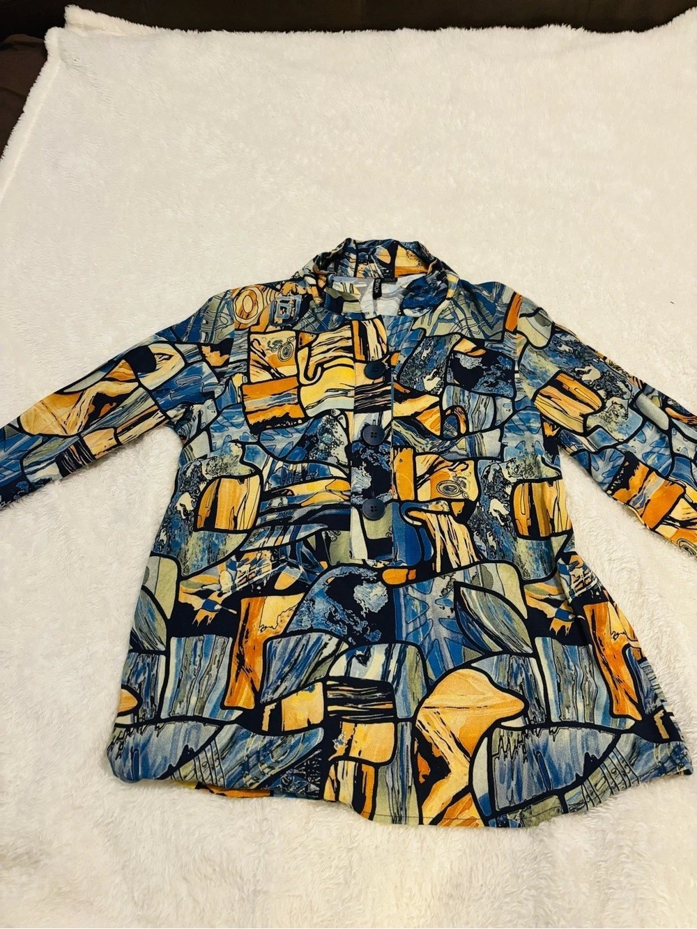 ETHYL Abstract Print Button-Down in Blue & Orange Size Medium
